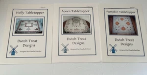 Lot 3 DUTCH TREAT DESIGNS HOLLY PUMPKIN ACORN Table Topper Cross Stitch Patterns - Picture 1 of 8