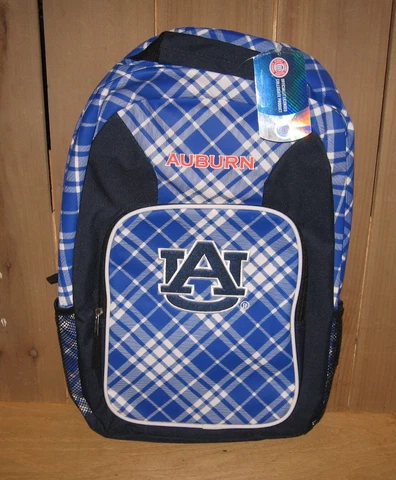 NCAA Auburn University Tigers Blue Plaid Backpack Officially Licensed Brand New Cover