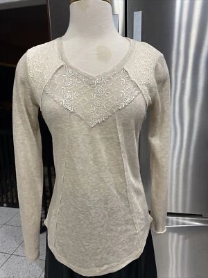 NEW Jolt Top Beige Lace Long Sleeve BKE SZ S Cream V-Neck Pheasant OATMEAL - Image 1 of 4