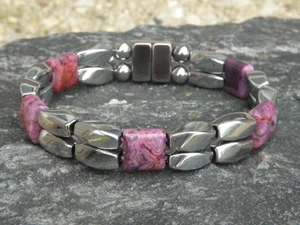Silver Magnetic Therapy Hematite Bracelet Anklet Necklace w PURPLE LACE AGATE - Picture 1 of 5