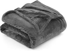Fleece Blanket King Size Grey 300GSM Luxury Bed Blanket Anti-Static Fuzzy Sof...