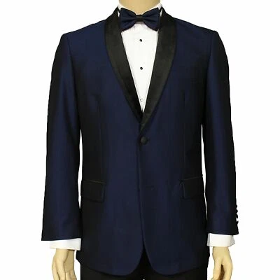 Chaqueta Esmoquin Maenza Para Hombre Azul Medianoche Jacquard Silenciado 2 Botones Calce Clásico NUEVA Foto 1 de 4