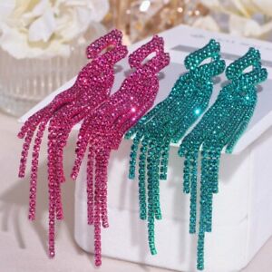 Sparkling Full Rhinestone Long Tassel Dangle Earrings for Women Party Wedding 