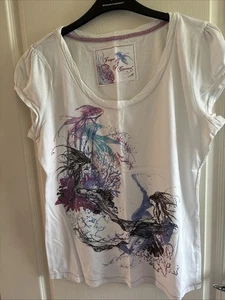 Ladies White Patterned Round Neck T Shirt Size 16 By Jasper Conran - Picture 1 of 4
