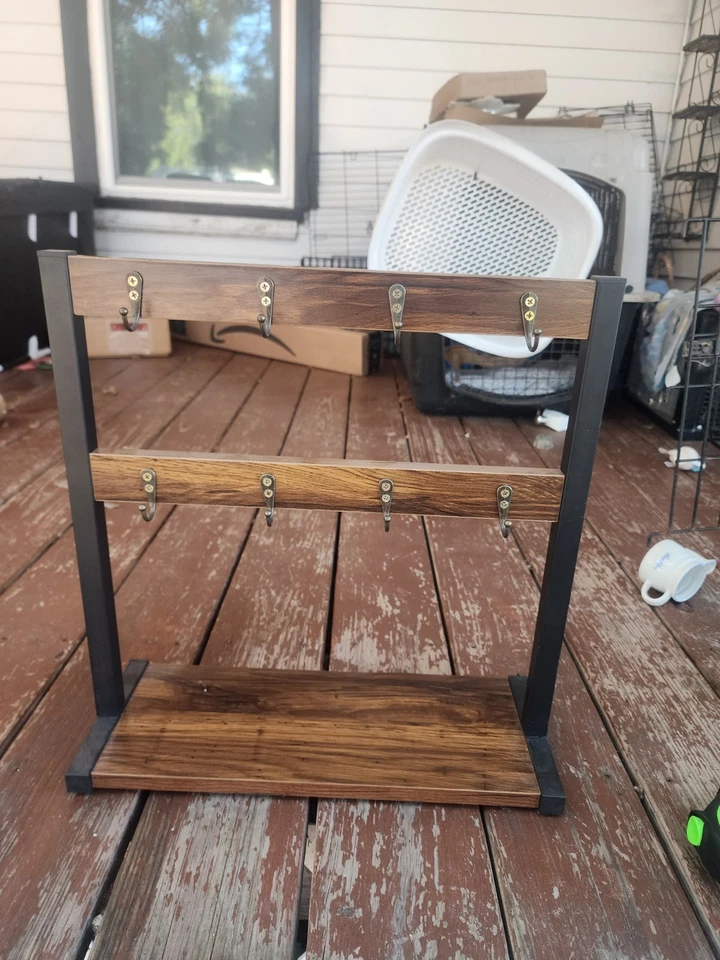 Taza de café de pie de 16 ganchos de doble cara, soporte para joyas, soporte para llaves grano de madera Foto 1 de 4