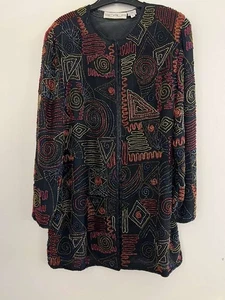 Vintage Scala Seide Perlen Jacke lang Damen Gr. L 90er Jahre Art Deco Muster - Bild 1 von 12