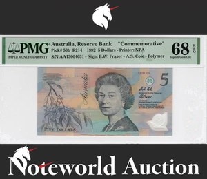 Australia COMM 5 Dollars 1992 P 50b Polymer Prefix AA UNC PMG 68 EPQ 2nd TOP POP - Picture 1 of 4