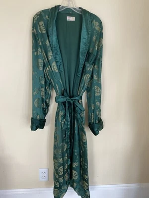Bata kimono satinada brocado longevidad verde dorado dragones cierre de corbata 54 XL DE COLECCIÓN Foto 1 de 4