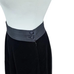 Vintage St Michael Velvet Skirt Womens UK 14 Black Flare Midi Satin Waistband - Picture 1 of 11