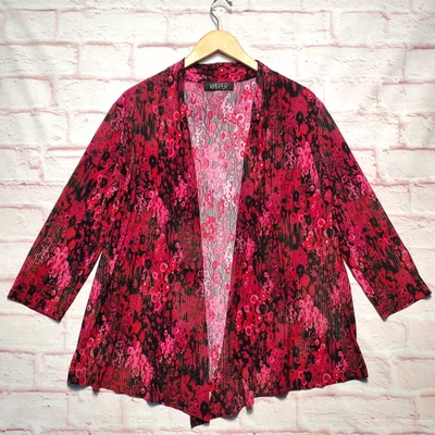 Kasper Cardigan Womens Large Pink Black Red Open Front 3/4 Sleeve Stretch Jacket - Image 1 of 4