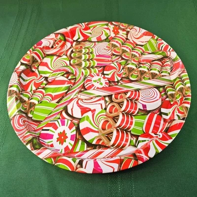 Lindy Bowman Christmas Candy Holiday Serving Tray Red & Green Peppermint Style - Image 1 of 4