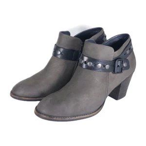 PAUL GREEN Women's US9 AU6,5 Gray Leather Studded Stacked Heel Ankle Booties - Picture 1 of 19