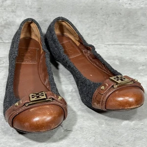 Ballerine Tory Burch Ambrose grigio lana marrone pelle slip on donna taglia 7 M - Foto 1 di 15