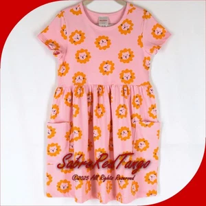 NWT HANNA ANDERSSON PLAYGROUND DRESS POCKETS FRANKIE LION PRINT PINK 120 6 7 - Picture 1 of 4
