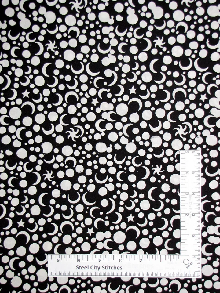 Halloween Batik Moon Stars Space Black Fabric Pumpkin Delight Island Batiks Yard - Image 1 of 1