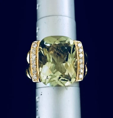 18K Yellow Gold  Green Amethyst (Prasiolite) & Diamond Ring  - Image 1 of 4