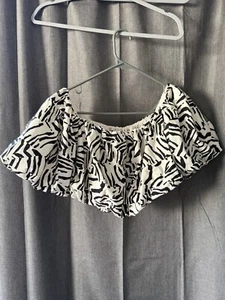 A New Day Women's Black/Creme Lined Puffy Short Sleeve Crop Top Sz: S NWT $25 - Foto 1 di 9