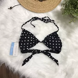 CUPSHE Women Swimsuits Bikini Top Size XS Black White Polka Dots Halter - Picture 1 of 4