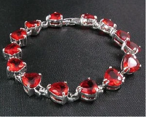 Bracciale Da Tennis IN Oro Con Cuori Del Rosso Rubino - Foto 1 di 1