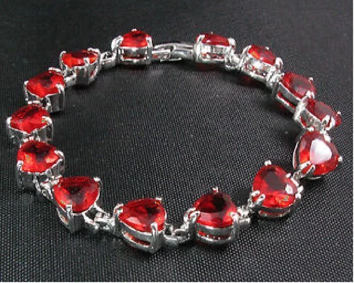 Pulsera de tenis en oro con corazones rojos rubí Foto 1 de 1