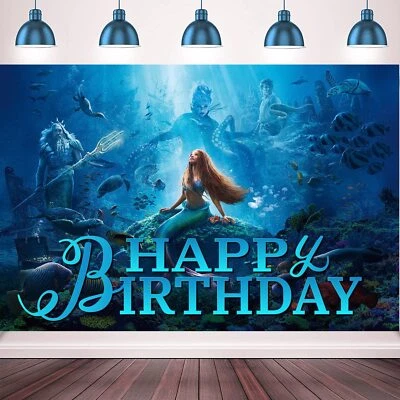 Suministros de fiesta de La Sirenita telón de fondo pancarta fondo póster vinilo 5x3 pies Foto 1 de 4