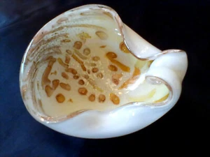  WEISSGOLD GLITZER KUNSTGLAS MUNDGEBLASEN ZIGARREN ASCHENBECHER 7" VINTAGE  - Bild 1 von 11