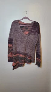 Prana Vignette Sweater V-Neck Knit Womens L Asymmetrical Hem Purple Striped Boho - Picture 1 of 7