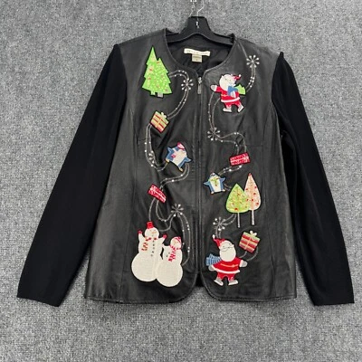 Suéter Peter Nygard Mujer Grande Cuero Negro Suéter Navidad Vacaciones Invierno Foto 1 de 4