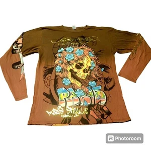 Vtg Ed Hardy Christian Audigier T-shirt Streetwear USA SKULLS Tattoo Graffiti XL - Picture 1 of 9