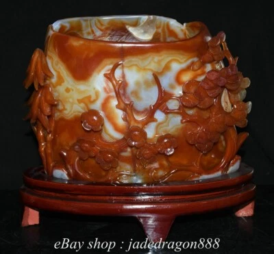 Jarrón lápiz maceta pincel pino flor tallada ágata roja blanca con marca de China de 10" Foto 1 de 4