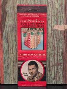 VINTAGE MATCHBOOK COVER VANDERBILT HOTEL MIAMI BEACH FLORIDA JACK DEMPSEY - Picture 1 of 2