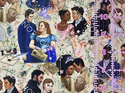 Custom Cotton Woven Fabric TV Show Bridgerton Couples By the 1/4 Yard  - Image 1 of 2