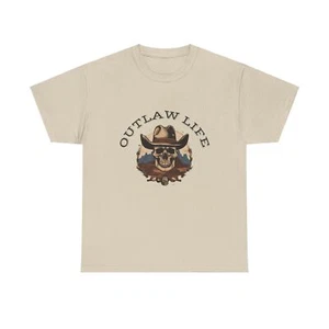 Western Outlaw Life Skull Tee, Cowboy Hat Graphic Shirt, Rodeo Tee, Wild West - Picture 1 of 92