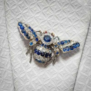 Antique Sapphire & Old Cut Cubic Zirconia With 925 Silver Ruby Eyes Bee Brooch - Picture 1 of 8