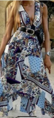 Sexy Vestido de Vacaciones TopShop Delantero Negro Azul Paisley Blogger Talla 4 FABULOSO Foto 1 de 4