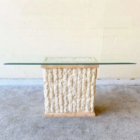 Postmodern Tessellated Stone Glass Top Console Table Cover