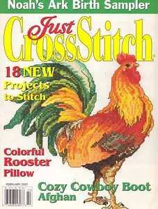 Just Cross Stitch February 2007 Magazine Noah's Ark Sampler Rooster Cowboy Boot - Picture 1 of 6