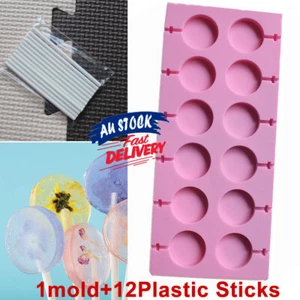 Hard Candy Mold Silicone Lollipop Mould DIY Sticks Baking Round 12 Capacity Set - Picture 1 of 9