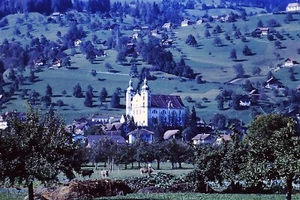 1950's Red Border Slide, Vintage Church in Switzerland / Swiss Countryside - Picture 1 of 1