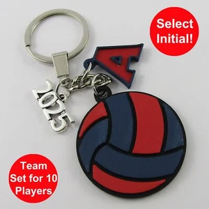 Team Set of 10 Personalised 2025 Netball Charm Keychain Blue Red Pick Initial - Picture 1 of 3