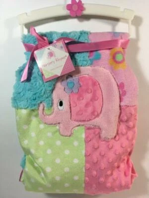 Nueva manta ELEFANTE de piel de remolino y retazos satinados con punto Minky de rima infantil para niña Foto 1 de 4