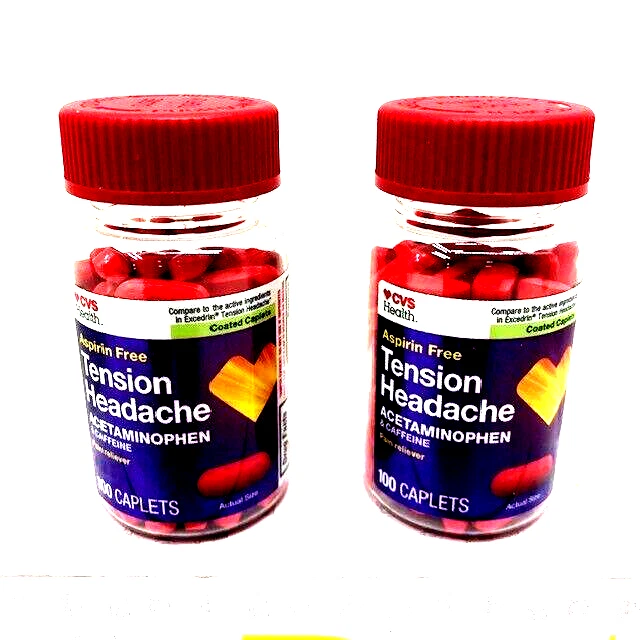 Tension Headache Relief Caplets Pain Reliever Aspirin Free 100 Ct 2-Pack 06/2025 - Image 1 of 2