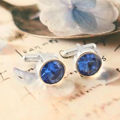 925 Sterling Silver Blue Tanzanite Gemstone jewelry Handmade Cufflinks - Image 1 of 3
