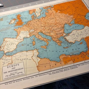 Mapa de Guerra de 1940 Europa Antes del Fin Segunda Guerra Mundial Asia África Jefe Batallas Áreas - Imagen 1 de 14