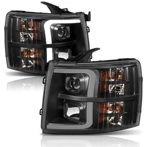 ANZO For Chevy Silverado 1500 2007-2013 Projector Headlights Plank Style Black - Picture 1 of 8