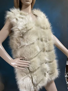 Urban Mist Beige Faux Fur Waistcoat Gilet Bodywarmer Size M - Picture 1 of 8