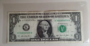1 Dollar One Dollar Schein Serie 2021 Trinary 6 of a Kind K34444404B - Bild 1 von 2