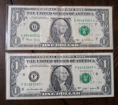 8 Digit Broken Ladder Star Note Lot Of 2 Dollar Fancy Serial Number 2003 2009 - Image 1 of 2