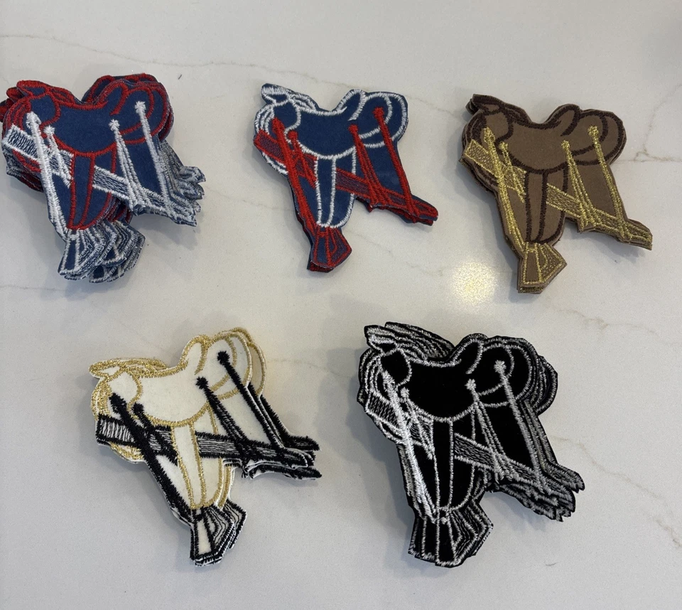 VTG Lot Of 39 Horse Sew On Patches Saddle 12 Black, 6 White, 6 Brown, 15 Blue - Image 1 of 2