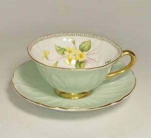 Juego de tazas y platillos de té Shelley England adelfa menta con prímula y campanas azules 13534 - Imagen 1 de 16